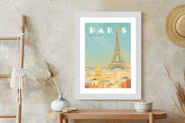 Plakat Wieża Eiffla Ponad Domami Paryża