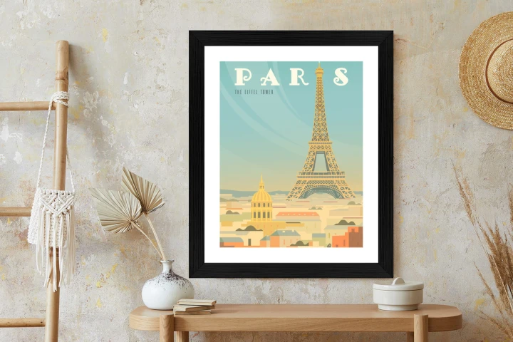 Plakat Wieża Eiffla Ponad Domami Paryża