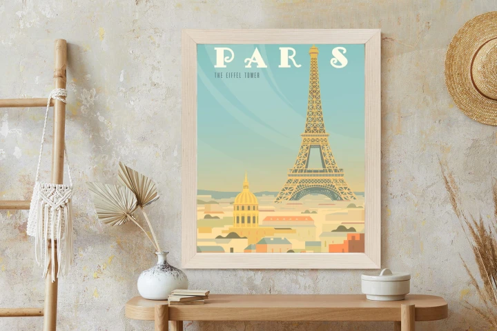 Plakat Wieża Eiffla Ponad Domami Paryża