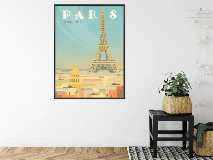 Plakat Wieża Eiffla Ponad Domami Paryża