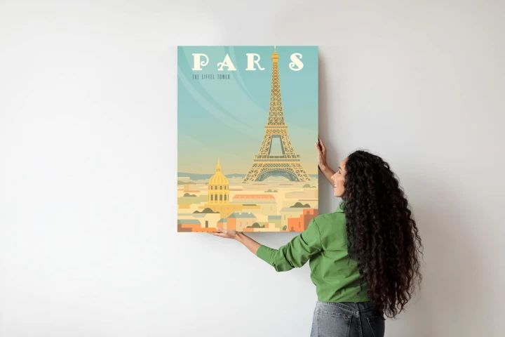 Plakat Wieża Eiffla Ponad Domami Paryża