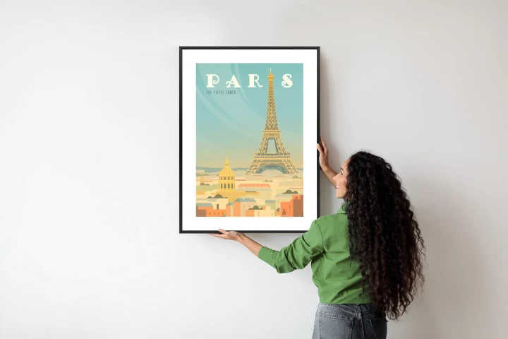 Plakat Wieża Eiffla Ponad Domami Paryża