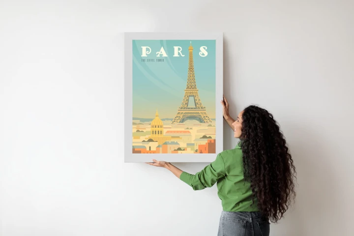 Plakat Wieża Eiffla Ponad Domami Paryża