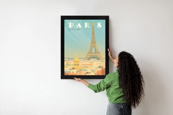 Plakat Wieża Eiffla Ponad Domami Paryża