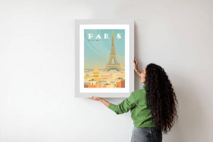 Plakat Wieża Eiffla Ponad Domami Paryża