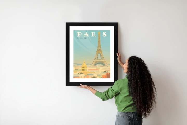 Plakat Wieża Eiffla Ponad Domami Paryża