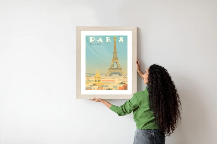 Plakat Wieża Eiffla Ponad Domami Paryża