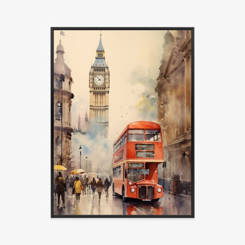 Plakat Czerwony Autobus I Big Ben W Londynie Akwarela