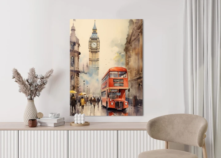 Plakat Czerwony Autobus I Big Ben W Londynie Akwarela