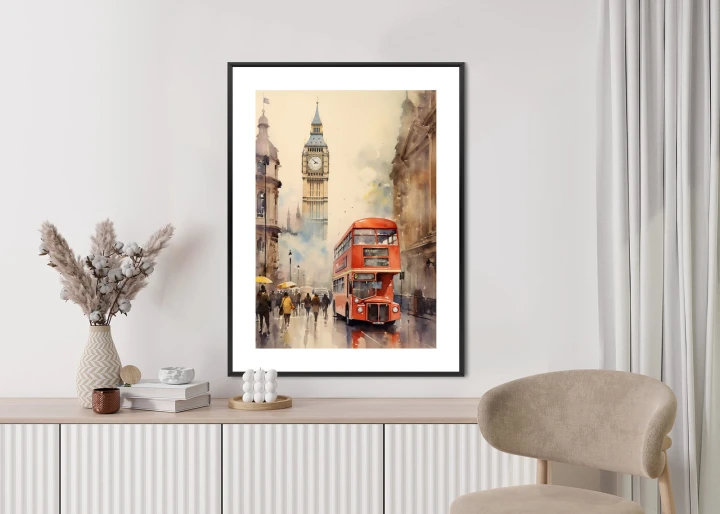 Plakat Czerwony Autobus I Big Ben W Londynie Akwarela