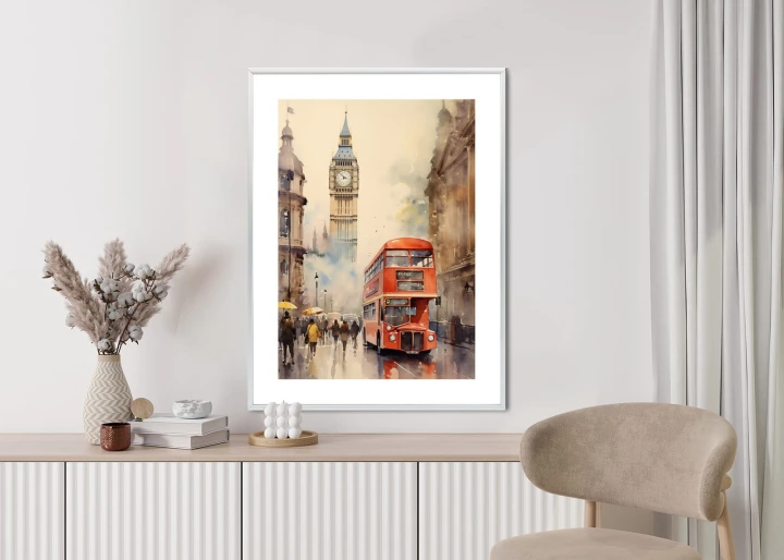 Plakat Czerwony Autobus I Big Ben W Londynie Akwarela