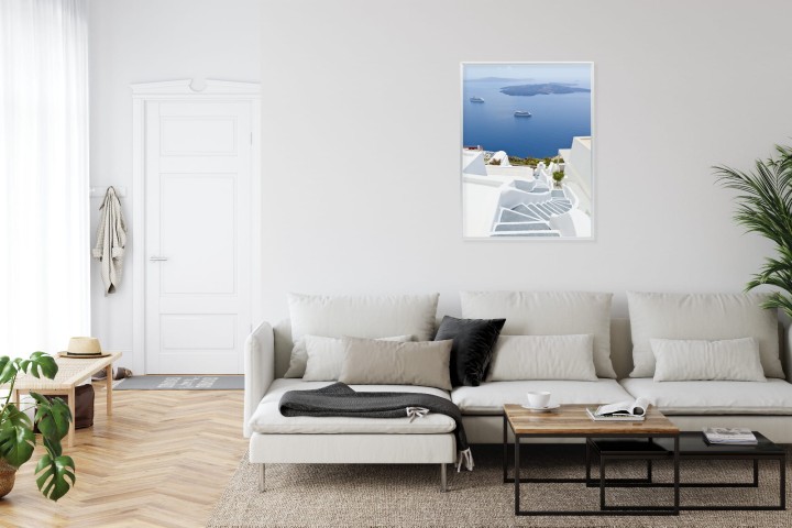 Plakat Santorini Z Malowniczym Widokiem Na Morze