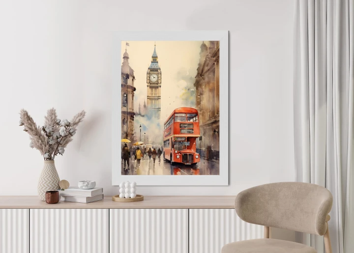 Plakat Czerwony Autobus I Big Ben W Londynie Akwarela