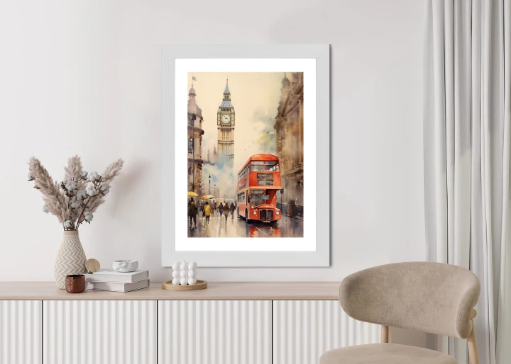 Plakat Czerwony Autobus I Big Ben W Londynie Akwarela