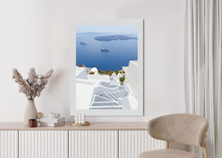 Plakat Santorini Z Malowniczym Widokiem Na Morze