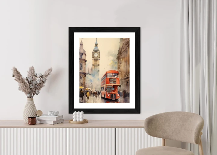 Plakat Czerwony Autobus I Big Ben W Londynie Akwarela