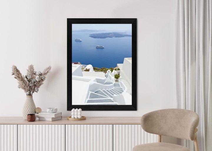 Plakat Santorini Z Malowniczym Widokiem Na Morze