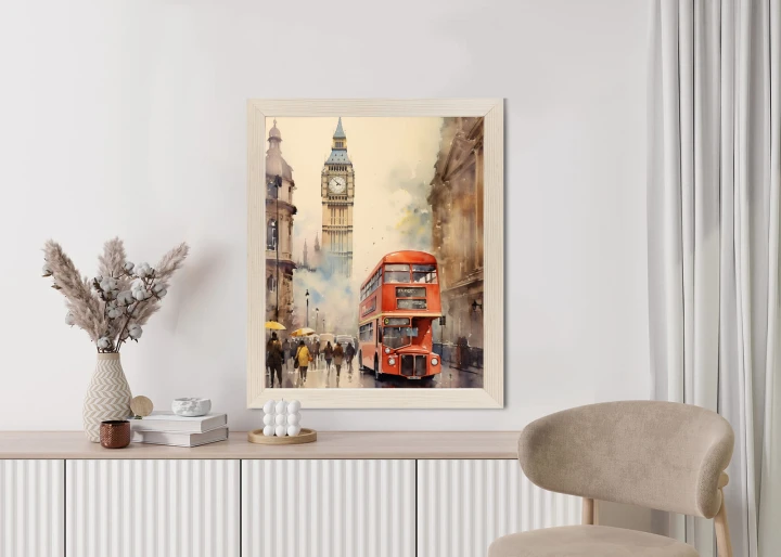 Plakat Czerwony Autobus I Big Ben W Londynie Akwarela