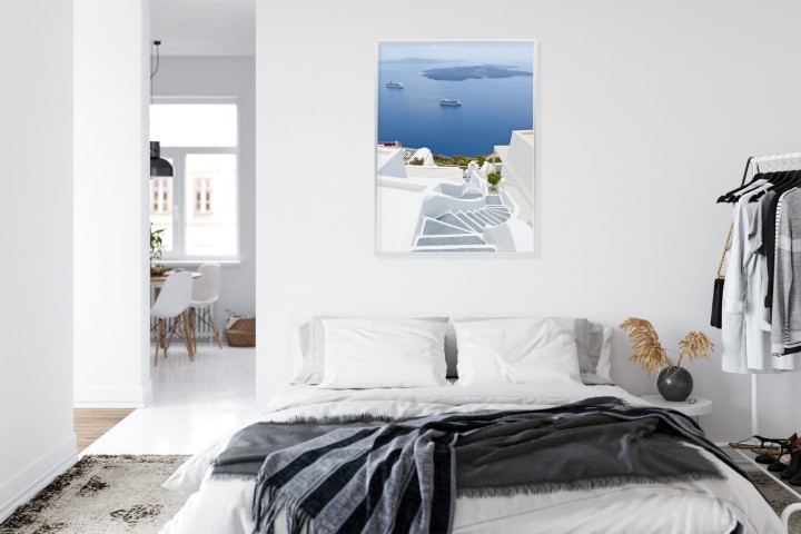 Plakat Santorini Z Malowniczym Widokiem Na Morze