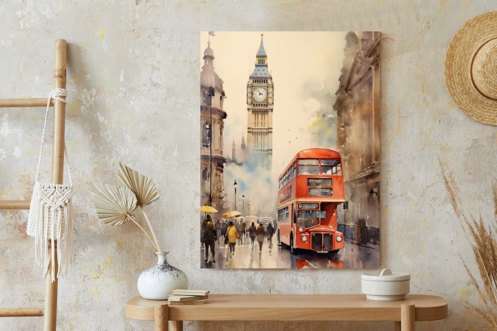 Plakat Czerwony Autobus I Big Ben W Londynie Akwarela