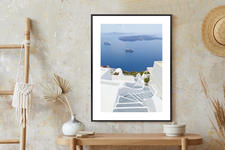 Plakat Santorini Z Malowniczym Widokiem Na Morze