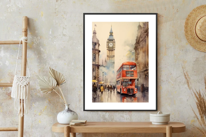 Plakat Czerwony Autobus I Big Ben W Londynie Akwarela