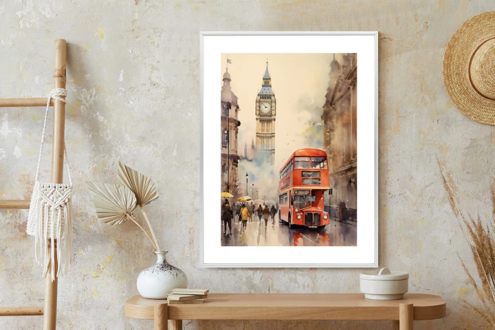 Plakat Czerwony Autobus I Big Ben W Londynie Akwarela