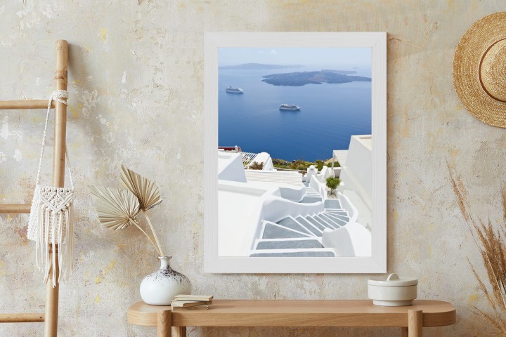 Plakat Santorini Z Malowniczym Widokiem Na Morze