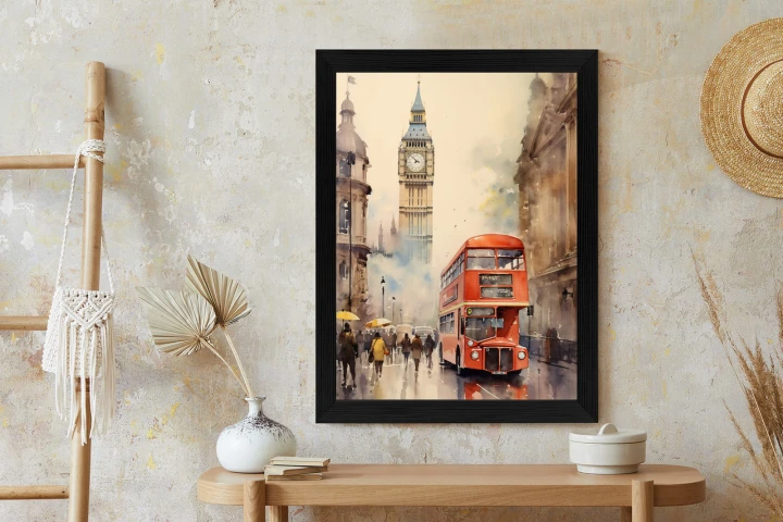 Plakat Czerwony Autobus I Big Ben W Londynie Akwarela