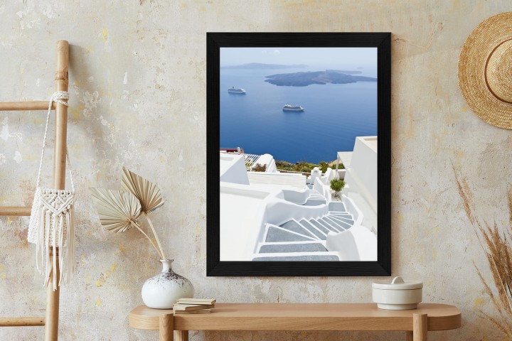 Plakat Santorini Z Malowniczym Widokiem Na Morze