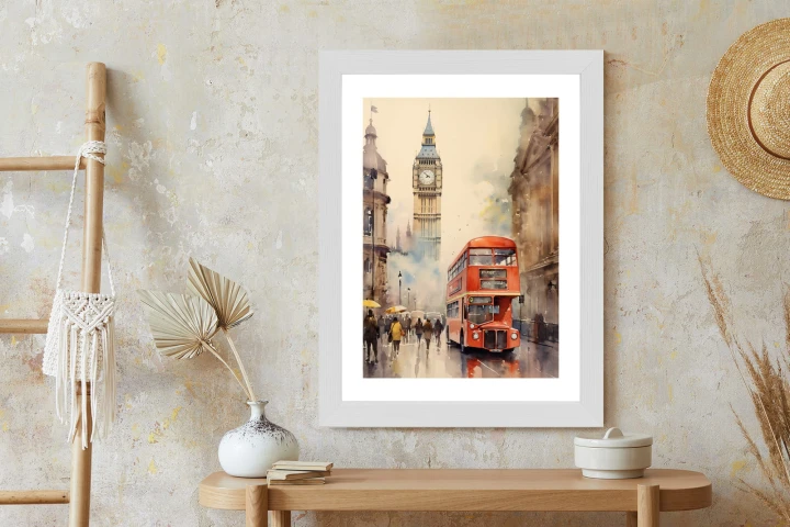 Plakat Czerwony Autobus I Big Ben W Londynie Akwarela