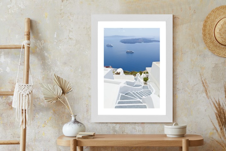 Plakat Santorini Z Malowniczym Widokiem Na Morze