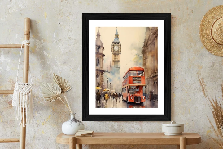 Plakat Czerwony Autobus I Big Ben W Londynie Akwarela