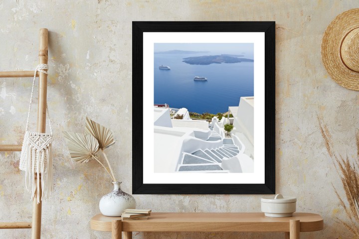 Plakat Santorini Z Malowniczym Widokiem Na Morze