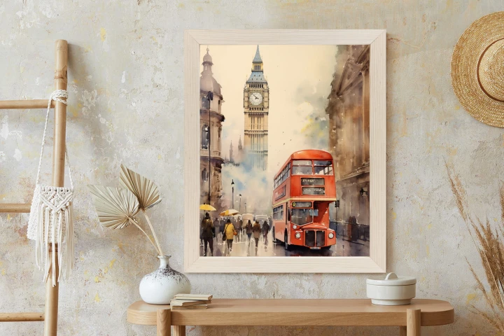 Plakat Czerwony Autobus I Big Ben W Londynie Akwarela