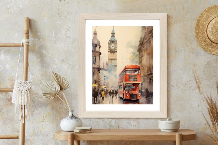 Plakat Czerwony Autobus I Big Ben W Londynie Akwarela