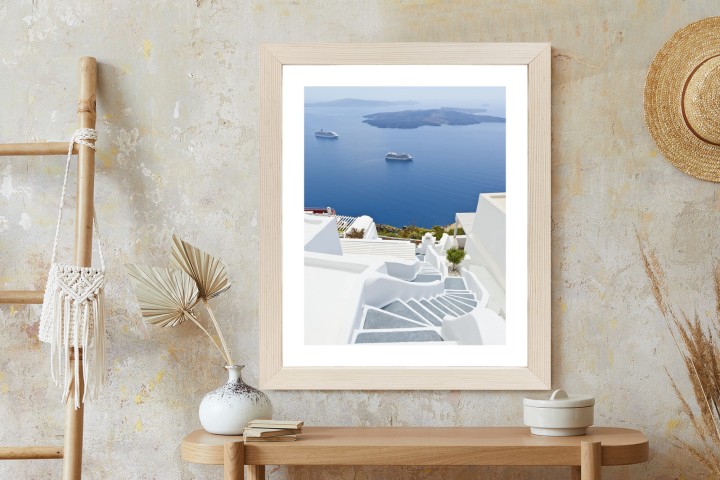 Plakat Santorini Z Malowniczym Widokiem Na Morze