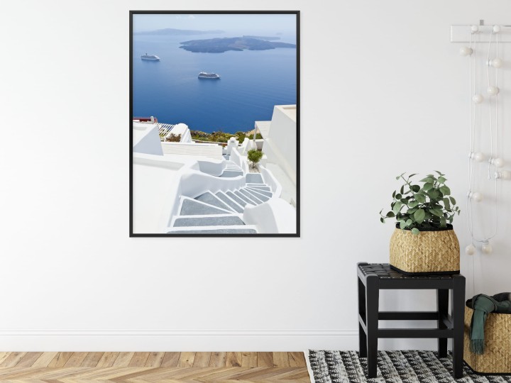 Plakat Santorini Z Malowniczym Widokiem Na Morze