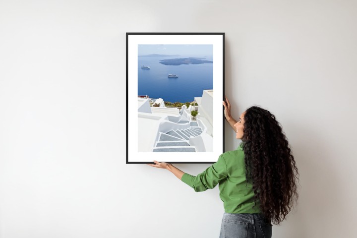 Plakat Santorini Z Malowniczym Widokiem Na Morze