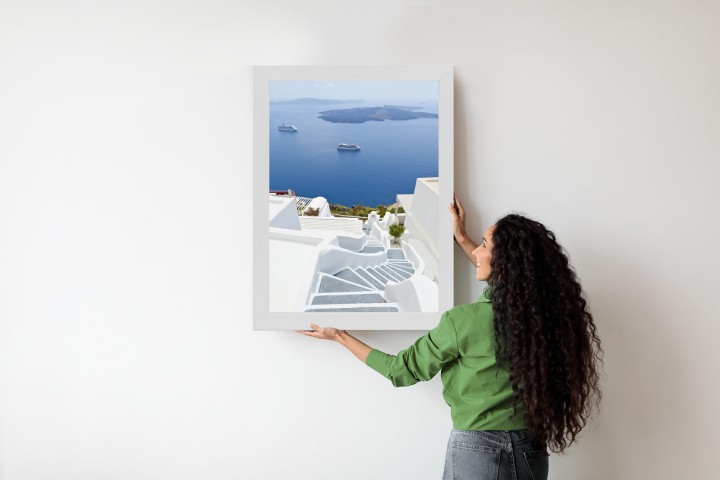 Plakat Santorini Z Malowniczym Widokiem Na Morze