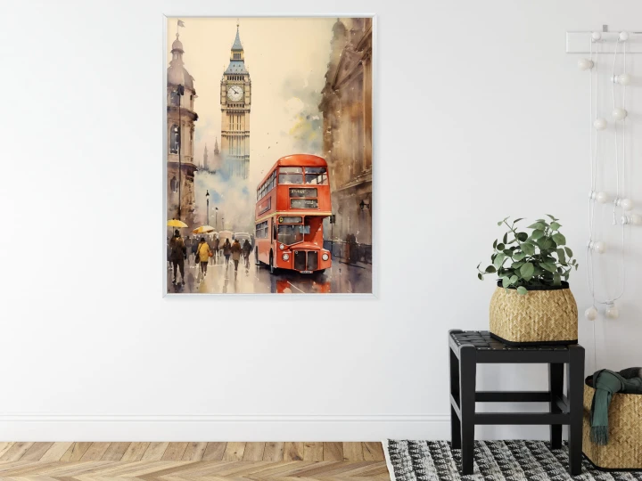 Plakat Czerwony Autobus I Big Ben W Londynie Akwarela