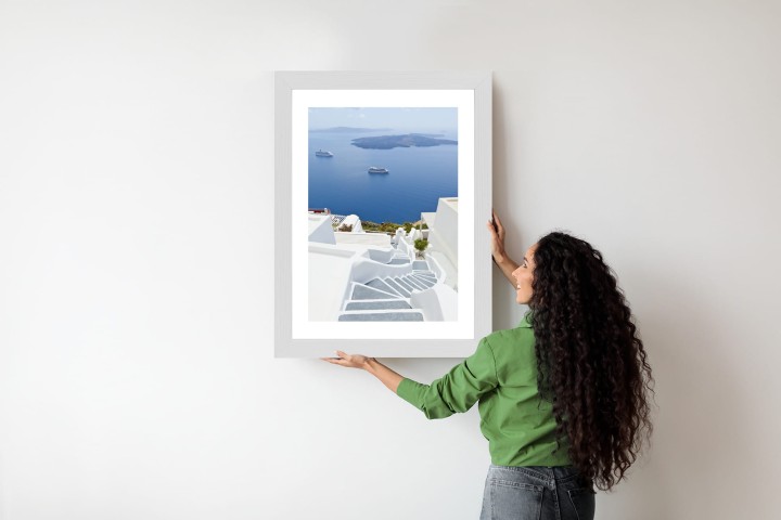 Plakat Santorini Z Malowniczym Widokiem Na Morze