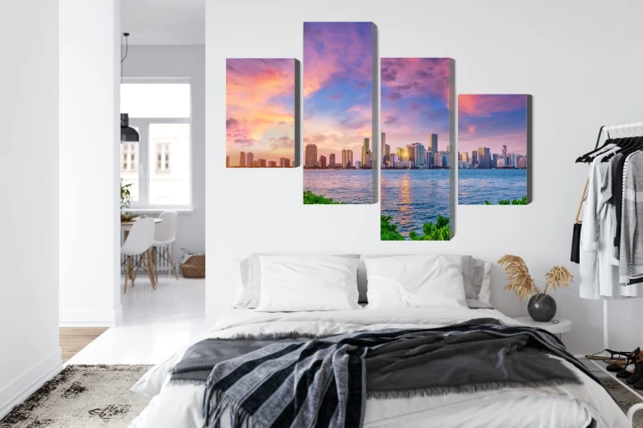 Obraz Wieloczęściowy Panorama Miami Podczas Zachodu Słońca