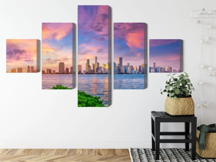 Obraz Wieloczęściowy Panorama Miami Podczas Zachodu Słońca