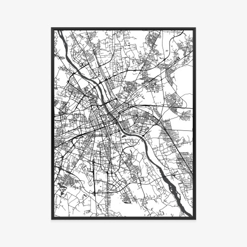 Plakat Warszawa Na Czarno-Białej Mapie