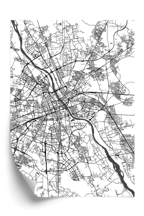 Plakat Warszawa Na Czarno-Białej Mapie