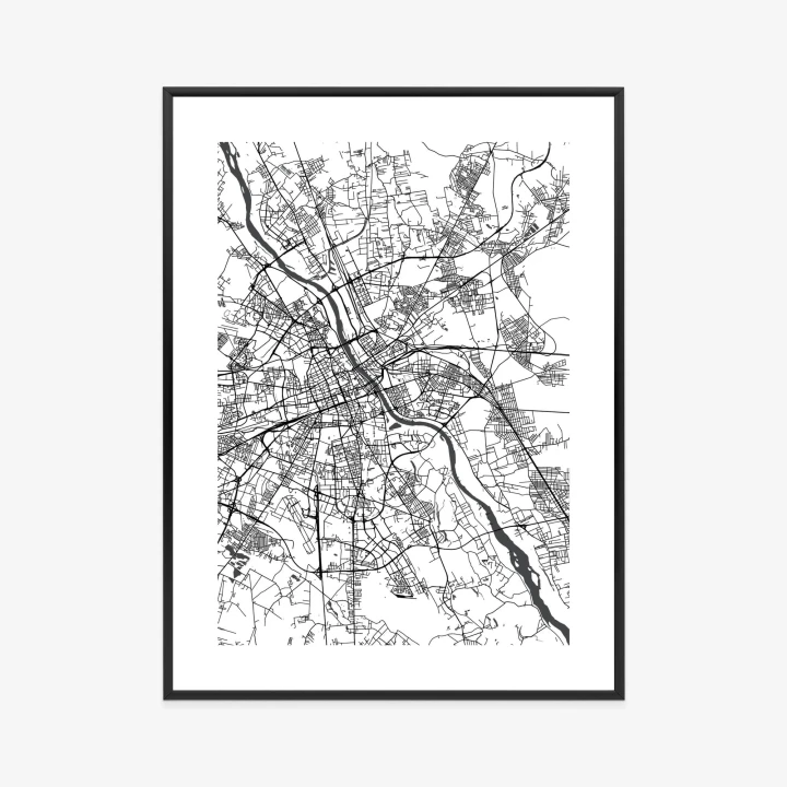 Plakat Warszawa Na Czarno-Białej Mapie