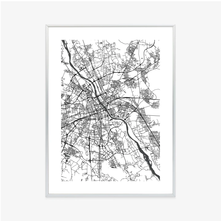 Plakat Warszawa Na Czarno-Białej Mapie