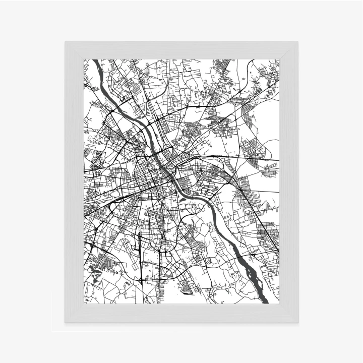 Plakat Warszawa Na Czarno-Białej Mapie