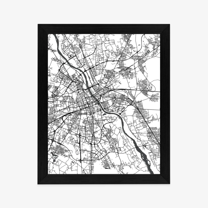 Plakat Warszawa Na Czarno-Białej Mapie